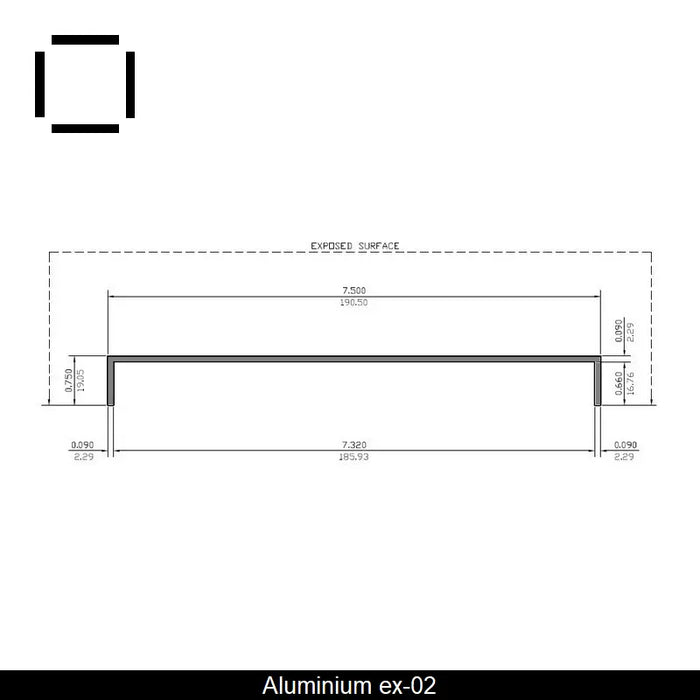 Profile en U en aluminium 7.5" x .625" x 21'