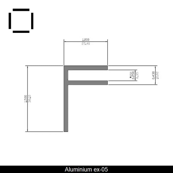 Angle en f aluminium 1" X 1.5" X 21'