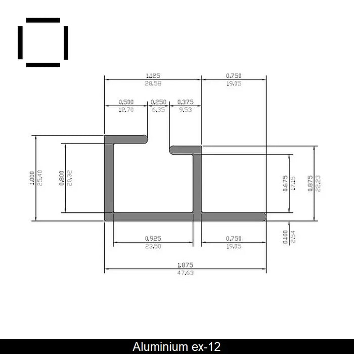Profile creux aluminium 1.9" X 1" X 21'