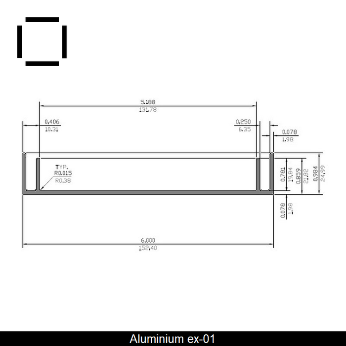 Aluminum U profile 6" X .953" X 21'