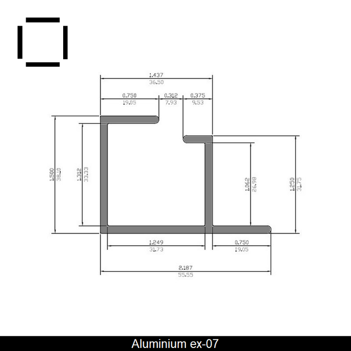 Profile creux aluminium 1.5" X 2.2" X 21'