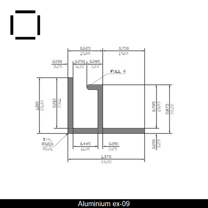 Profile creux aluminium 1.4" X 1" X 21'