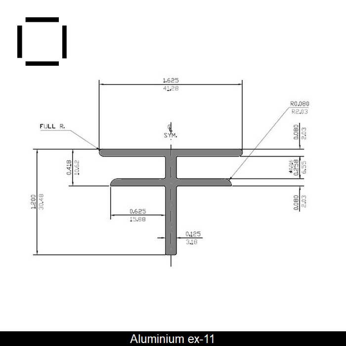 Profile en T aluminium 1.625" X 1.2" X 21'