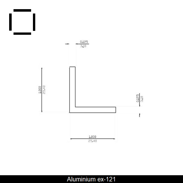 Equal angle 90 in aluminum 1" X .125"