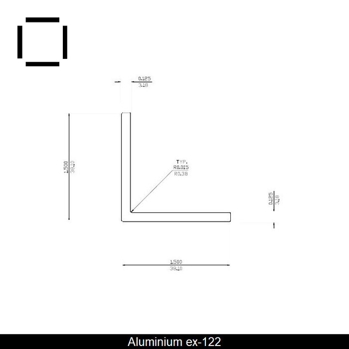 Equal angle 90 in aluminum 1.50"