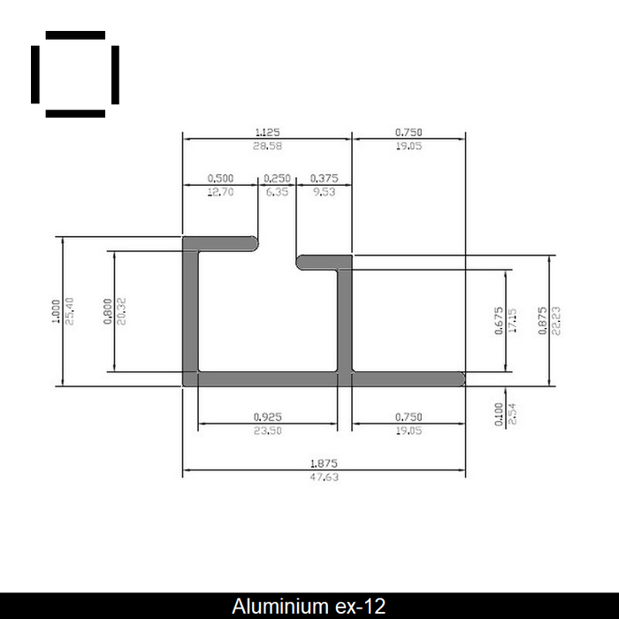 Aluminum hollow profile 1.9" X 1" X 21'