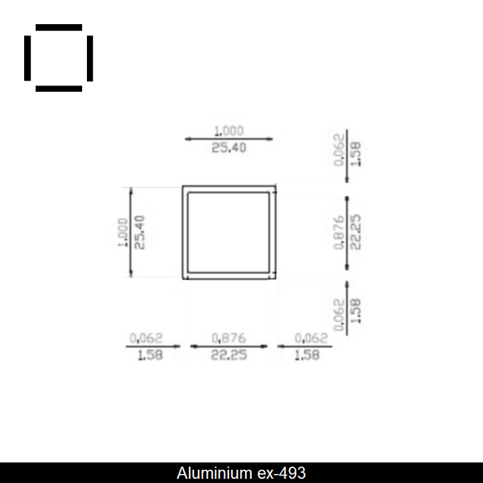 Square aluminum tube 1" X .0625" X 21'