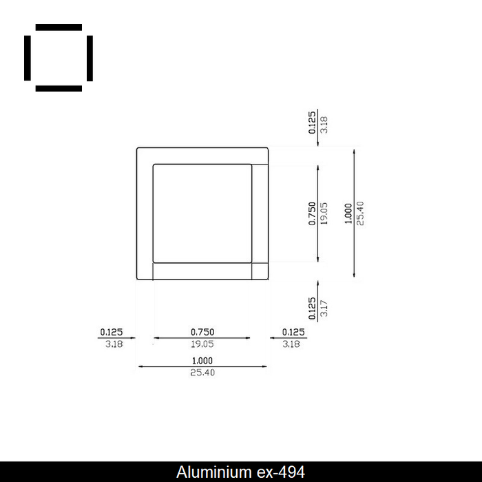 Square aluminum tube 1" X .125" X 21'