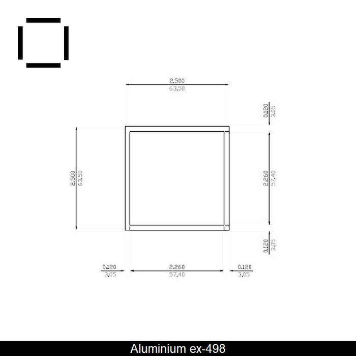 Square aluminum tube 2" X .125" X 21'